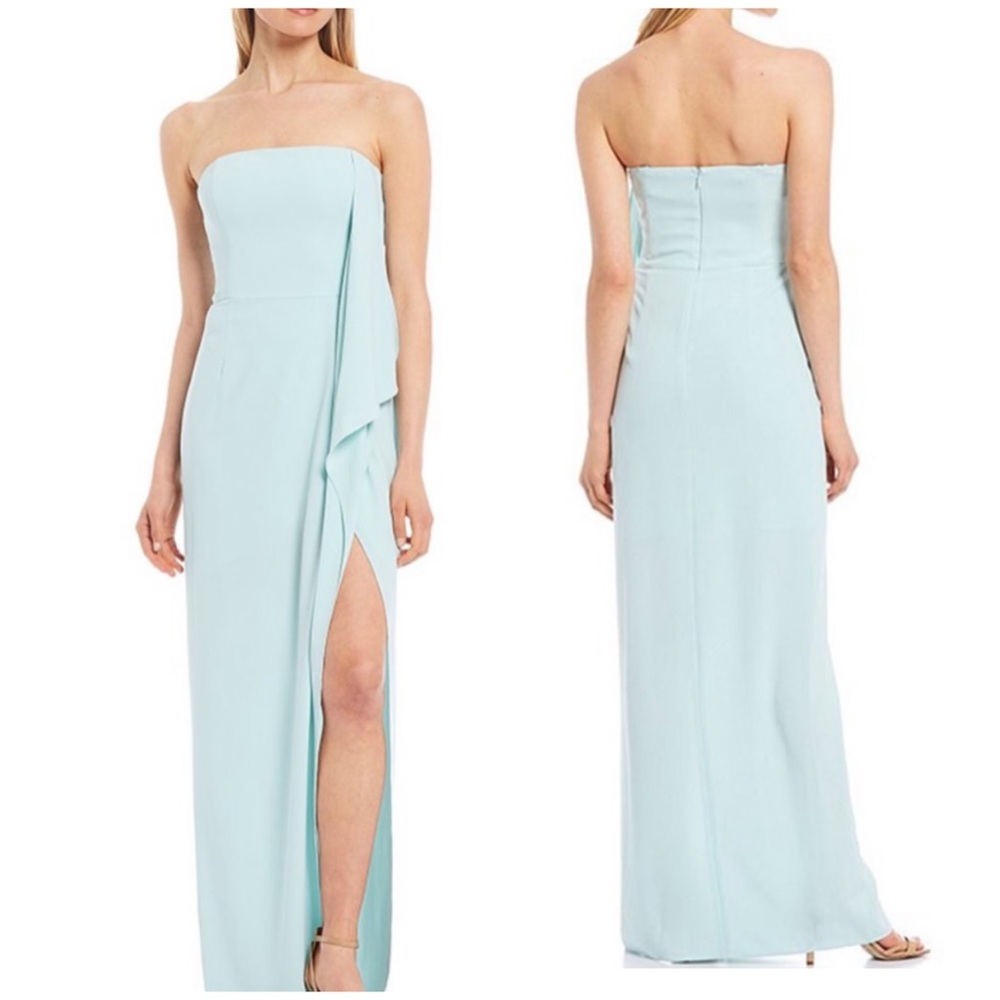 Halston Heritage Strapless Draped Crepe Gown Mint